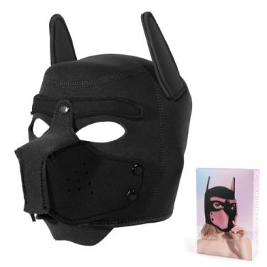 Imagem de Adults Neoprene Puppy Hood Mask Pup Play Gear, Removable Cosplay Dog Full Face Pup Hood Pup Mask (Black)