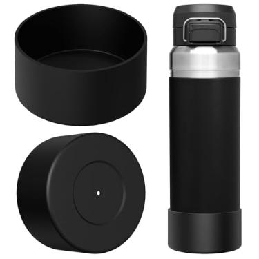 Imagem de Linkidea Pacote com 2 botas de garrafa de água compatíveis com Stanley Quick Flip GO 1,020 g, protetor de para-choque inferior de garrafa de água de silicone (preto)