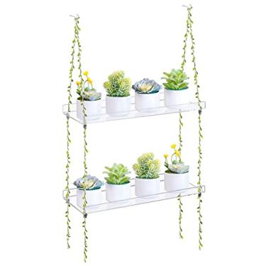 Imagem de Sumerflos Prateleiras de acrílico para janela de 2 níveis – Prateleira transparente para pendurar em ambientes internos com fio de juta ajustável para janela, parede, sala de estar, varanda natural