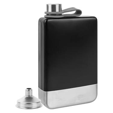 Imagem de Linkidea Frasco para bebidas alcoólicas masculinas, 255 g de aço inoxidável com funil, frasco de uísque com tampa de aço integrada, adequado para acampamento ao ar livre, caminhadas, escalada (preto)