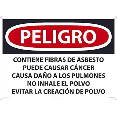 Imagem de NMC National Marker Corp. SPD24RD Perigo contém fibras de amianto podem causar câncer causam danos aos pulmões, não respire poeira, evite criar sinal de poeira, 50 cm x 71 cm, plástico rígido