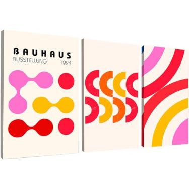 Imagem de Kit 3 Quadros Decorativos Canvas 50x70 cm, Abstrato Bauhaus, Arte Para Quarto, Sala, Corredor