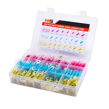 Imagem de HKS Kit de Conectores de Fio Termorretrátil de 280 Unidades - 12-10 16-14 22-16 Awg - Cobre Vermelho Estanhado - Terminal de Emenda de Extremidade com Garfo de Anel(3 Cores/21 Tamanhos) - Crimpagem Is