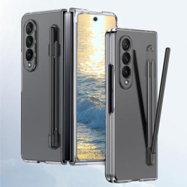 Imagem de HOULEE Capa para Samsung Galaxy Z Fold 4 com S Pen Skin Friendly Z Fold 4 Capa para celular com suporte para caneta S Pen dobrável, à prova de choque, capa protetora completa de PC sem fio para Galaxy