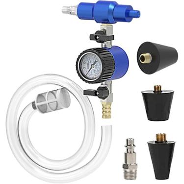 Imagem de MR CARTOOL Ferramentas de recarga a vácuo de refrigeração, kit de recarga de sistema de resfriamento, testador de medidor de pressão do radiador com adaptadores de 3 tamanhos