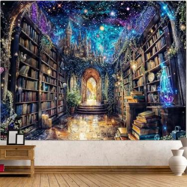 Imagem de Lunerfex Estante mágica biblioteca tapeçaria decoração de parede tapeçaria para quarto arte tapeçarias pendurar na parede para quarto sala de estar estante 05 152.4 cm x 203.2 cm