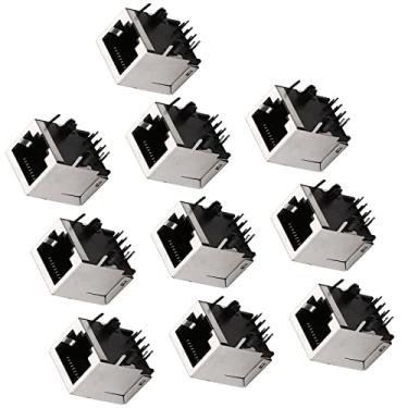 Imagem de DBEIXIWEI 10 peças Ethernet de rede blindada RJ45 8P8C única porta de rede, conectores de soquete fêmea 8P8C