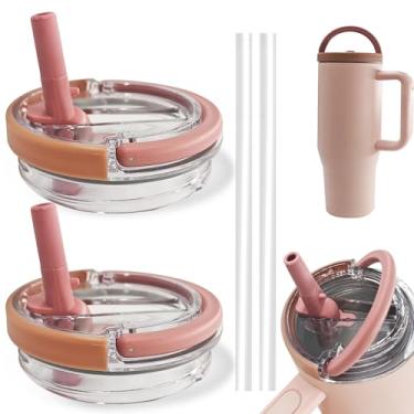 Imagem de Pacote com 2 tampas de copo de substituição de 1,134 g para Stanley Quencher, tampas de copo resistentes a respingos à prova de vazamento com alça, tampa reutilizável para copo Stanley (rosa claro)