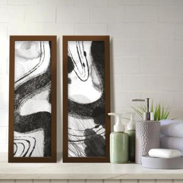 Imagem de Kit 2 Quadros Decorativos Lavabo Abstrato Moderno Preto Branco Pincela