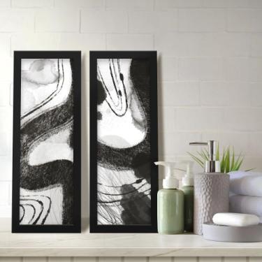 Imagem de Kit 2 Quadros Decorativos Lavabo Abstrato Moderno Preto Branco Pincela