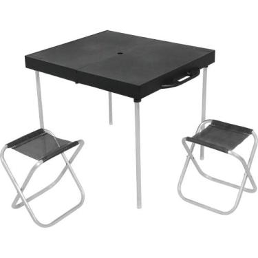 Imagem de Mesa Portátil Dobrável Para Camping com 2 Banquetas Preta Bel, Preto, 