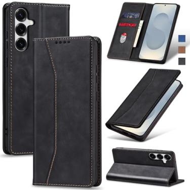 Imagem de Jasonyu Flip Carteira Capa para Samsung Galaxy S25 Plus,Capinha Folio Magnética de Couro com Suporte para Cartão,Suporte para Chute - Protetora Durável de TPU à Prova de Choque para Telefone,Preto