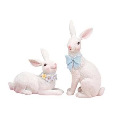 Imagem de WeiLaiKeQi 2PCs Rabbits Escultura de estátua, decoração de arte do jardim do jardim, rabinos vívidos esculturas para o jardim estátua de animais para jardim, Branco