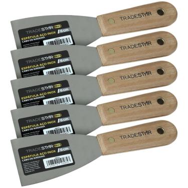 Imagem de Kit 5 Espátula 6 Cm Aço Inox Multiuso Chapa Gesso Drywal