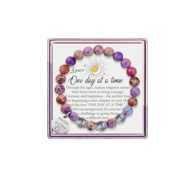 Imagem de Pulseiras de cura One Day at A Time para mulheres, presentes de sobriedade, roxo, natural, imperador, pedra da lua, pulseiras espirituais para mulheres, 0.03, Pedra, Sem Pedra Preciosa