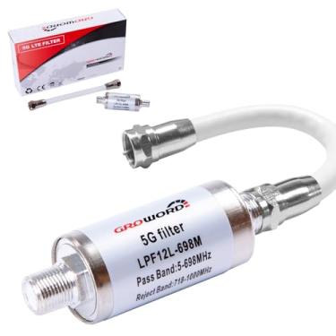 Imagem de GROWORD -Filtro 5G LTE para antena de TV Purificador de Sinal - Melhora a antena digital HDTV e sinais de amplificador- Filtro RF 4G/5G reduz a interferência de torres de telefone celular e transmissores Faixa de frequência 5-698Mhz