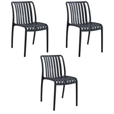 Imagem de Kit 3 Cadeiras Monoblocos Área Externa Ipanema com Proteção UV Preta G