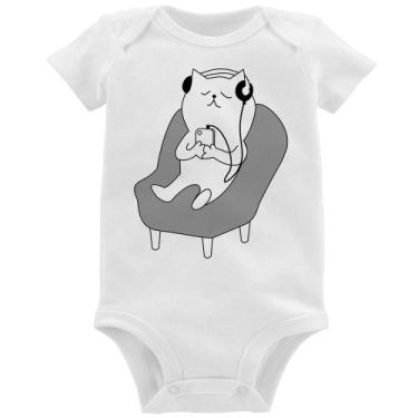 Imagem de Body Bebê Gatinho Ouvindo Música - Foca na Moda, Branco, G