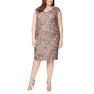 Imagem de Alex Evenings Vestido feminino plus size midi manga cavada com lantejoulas, Mocha, 52