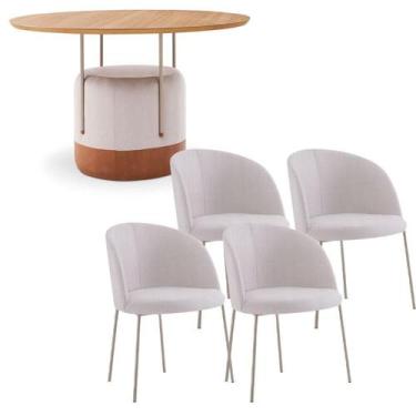 Imagem de Mesa Jantar 1,20 Redonda MDF Base Estofada com 4 Cadeiras - Casa Lar V