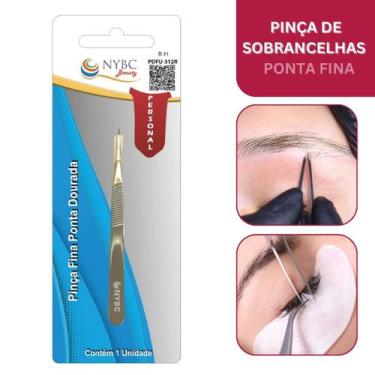 Imagem de Pinça Fina Ponta Dourada NYBC Beauty - Aço Inoxidável, Prateada com Po