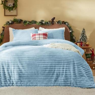 Imagem de Conjunto de edredom Bedsure Fluffy King Size azul claro, 3 peças