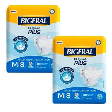Imagem de Kit 2 unidades - Fralda Geriátrica Bigfral Regular Plus Tamanho M 8 Un