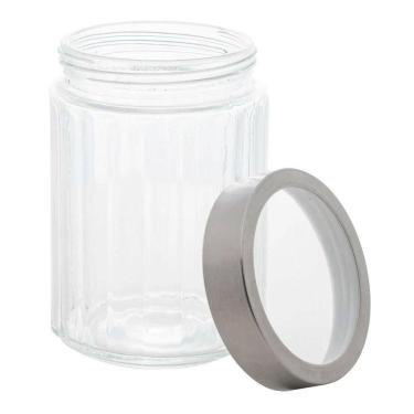 Imagem de Pote De Vidro Porta Mantimentos Vidro Com Tampa Inox Para Grãos Cereais 1200ml 18cm Lyor