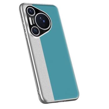 Imagem de LYJSMGZ Capa minimalista para Huawei Pura 70 Ultra/70 Pro/70 Pro+/70, capa de couro com bloqueio de cor banhada a proteção da câmera, capa slim fit, antiqueda, azul, 70 Pro