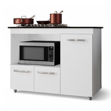 Imagem de Balcão Para Cooktop Anna 114cm 03 Portas Com Tampo Recortado Branco - 