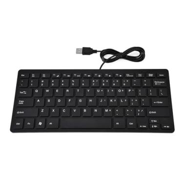 Imagem de Teclado com fio de 78 teclas, teclado com fio USB multimídia, teclado de computador de plástico árabe e inglês para PC e laptop (Preto)
