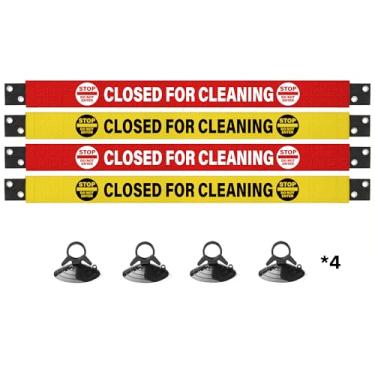 Imagem de Sinais de aviso de banheiro fechado para limpeza com extremidades magnéticas e ventosas, pacote com 4 - placa de alta visibilidade vermelha e amarela para manter a porta fechada, não insira fita para
