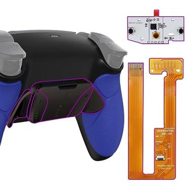 Imagem de eXtremeRate Kit de remapeamento RISE4 versão RISE4 Black Real Metal Buttons (RMB) para controle PS5 BDM-030 com cabo emborrachado azul redesenhado capa traseira preta, placa de atualização e 4 botões traseiros para controle PS5