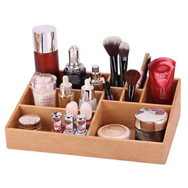 Imagem de Porta-lápis organizador de mesa, 10 compartimentos, grão de madeira natural, marrom natural