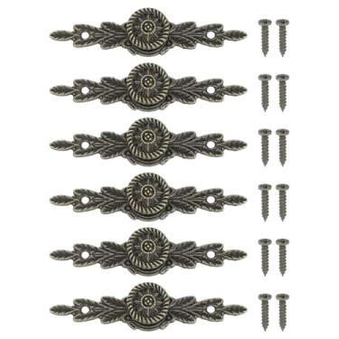 Imagem de PATIKIL Puxador de flor europeu 2,52 x 0,55, 6 peças de puxadores de gaveta com parafusos para armário caixa de madeira guarda-roupa armário cômoda móveis ferragens, tom bronze