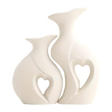 Imagem de Ioensy 2 peças Vasos de flor de resina Arranjo de flores Criativo Planta recipiente Vasos decorativos para armário de TV de quarto, Branco