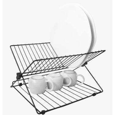 Imagem de Escorredor de Louça Dobrável – Aço Carbono Preto Fosco | Suporta 17 Pratos, Talheres e Xícaras | Compacto, Retrátil e Ideal para Cozinhas Pequenas