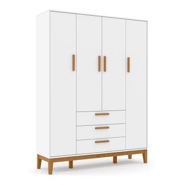 Imagem de Guarda Roupa Infantil 4 Portas e 3 Gavetas Nature - Matic Móveis Branco Soft/Eco Wood