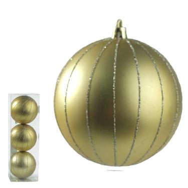Imagem de Bola decorada natal C/3 und pvc (dourado) 10cm