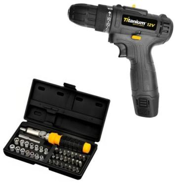 Imagem de Parafusadeira E Furadeira T12 12V + Kit Chaves 40 Pçs - TITANIUM, UNIC