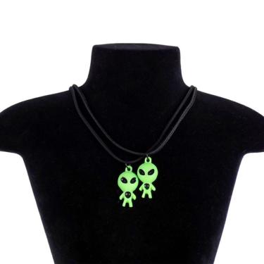 Imagem de Kit 2 Colares Amizade Best Friend + Pingente Alien Et Meninos Ajustavel Brilha No Escuro Moda Espaço