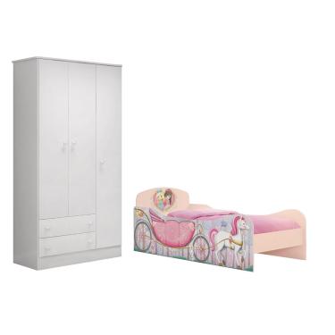 Imagem de Jogo Infantil Cama Floresta e Guarda Roupa Qmovi Branco - Móveis Leartam