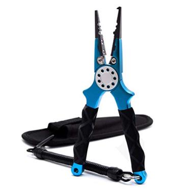 Imagem de CRAZY SHARK Alicate profissional para pesca em água salgada/água doce, removedor de anzol, cortadores de linha de pesca com bainha e cordão (Azul)