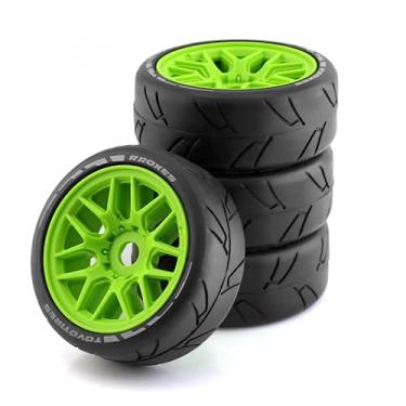 Imagem de Chanmoo 1/8 RC On Road Car Tires and Wheels Rims 17mm Hex OD 103mm Rubber Rally Tyres for 1:8 Scale RC On-Road Racing Car HPI WR8 HSP Hobao ARRMA Redcat Losi Kyosho VRX RC Drift Car 4PCS (Green)