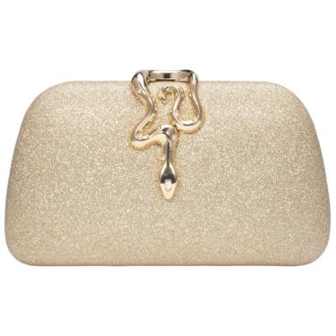 Imagem de Simcat Bolsa clutch feminina com glitter elegante para festas, casamentos e eventos formais, Glitter-dourado