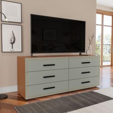 Imagem de Cômoda 6 Gavetas Móveis 150,1cm 63,1cm 46cm Valência Freijó/Verde
