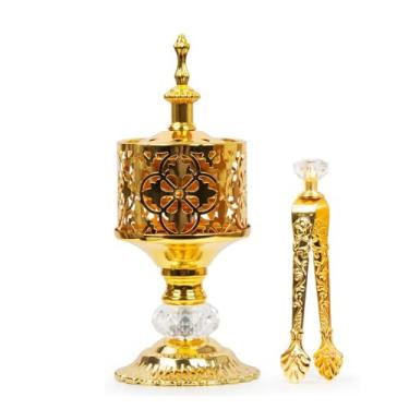 Imagem de Suporte de incenso dourado, queimador de incenso de resina de olíbano, queimador Bakhoor, ideal para aromaterapia, ioga, spa, incensário de igreja cristã em casa
