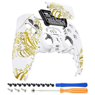 Imagem de eXtremeRate Capa para touchpad frontal compatível com controle ps5 BDM-010/020/030, capa de substituição compatível com controle ps5 - The Great Golden Wave Off Kanagawa - branco