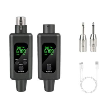 Imagem de Amagogo Adaptador de microfone XLR Conjunto de 2,4 GHz Transmissor de microfone e kit de receptor Dispositivos de transmissão sem fio portáteis para guitarras, Preto, 1 Por 1