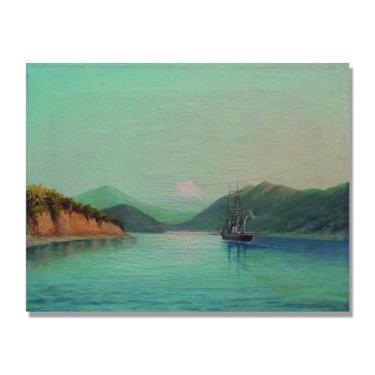 Imagem de Lev Lagorio Prints. Pintura de arte de parede de paisagem marítima. Pôster de reprodução de impressões em tela de paisagem para decoração de casa. (Navio na baía). Apenas tela de 50 x 65 cm - 19,7 x